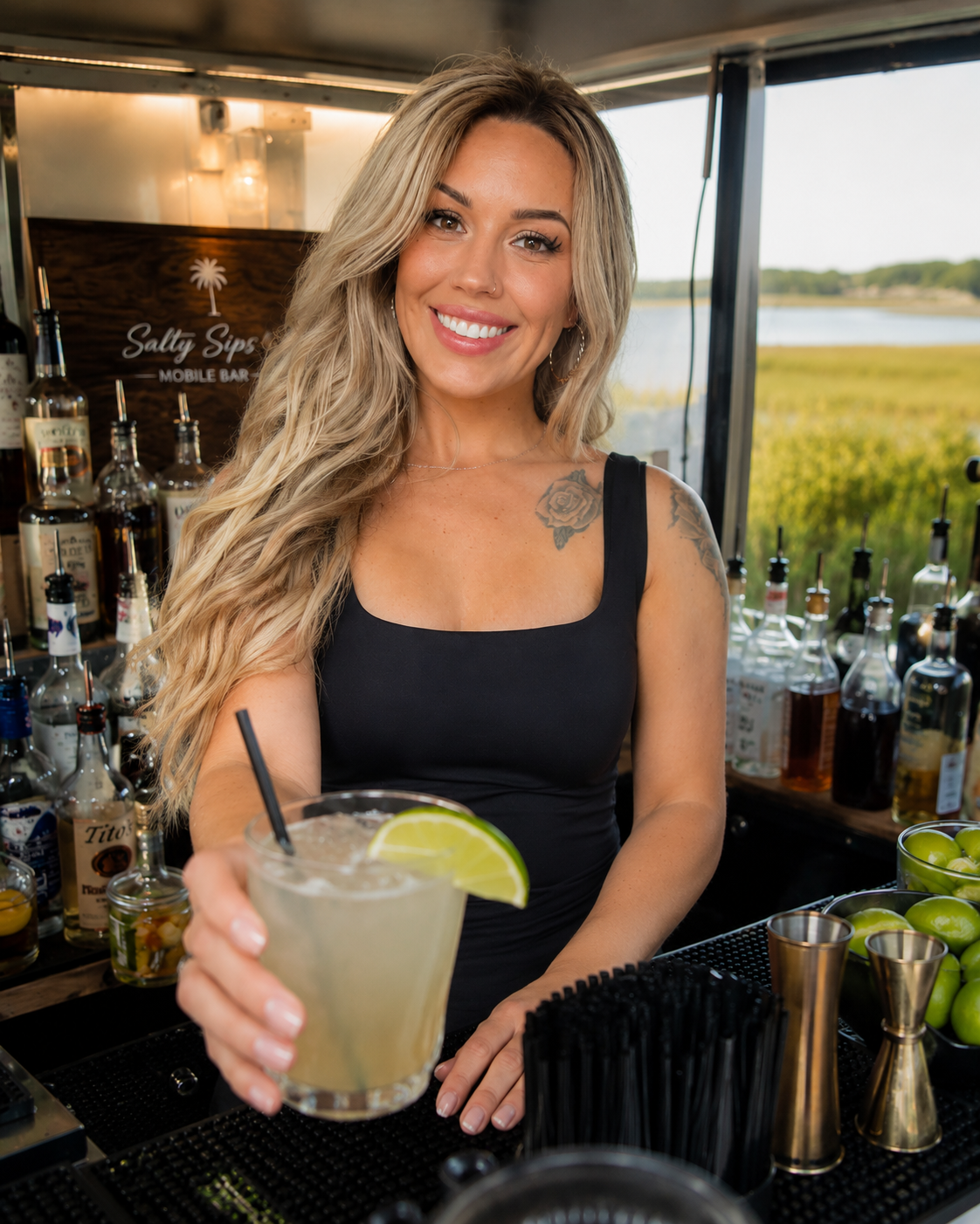 Salty Sips OBX bartender at a coastal event